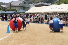 大玉ころがし「小学校混合」(ホームページ委員会取材班撮影) 大玉ころがし「小学校混合」
