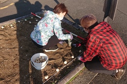 二人一組で作業します(衛生組合協議会撮影) 二人一組で作業します