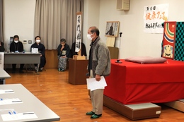 香西地区社会福祉協議会会長大橋様の来賓挨拶(ホームページ委員会撮影) 香西地区社会福祉協議会会長大橋様の来賓挨拶
