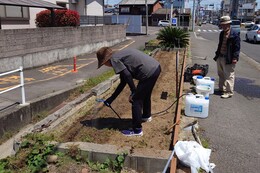 水やり状況(環境衛生組合協議会撮影) 水やり状況
