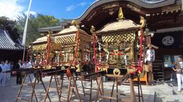 3地区の神輿が運び出されました(平賀北秋祭り実行委員会撮影) 3地区の神輿が運び出されました