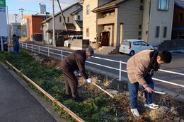 雑草処理作業の様子(環境衛生組合協議会撮影) 雑草処理作業の様子
